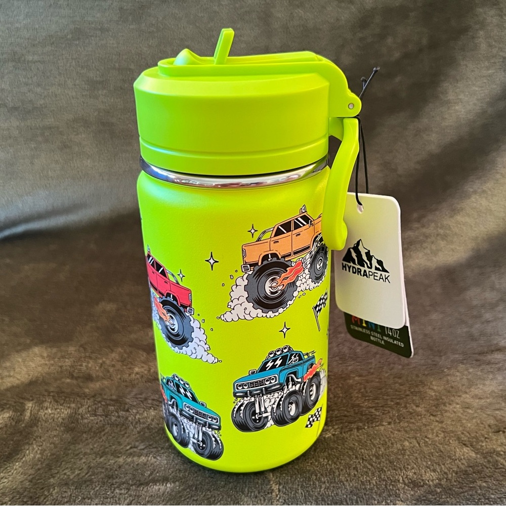 NWT 14 oz Hydrapeak Neon Green Monster Truck Water Bottle